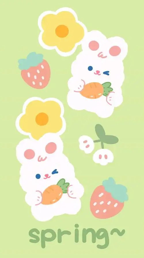 可爱兔子草莓胡萝卜女生专用5k手机壁纸