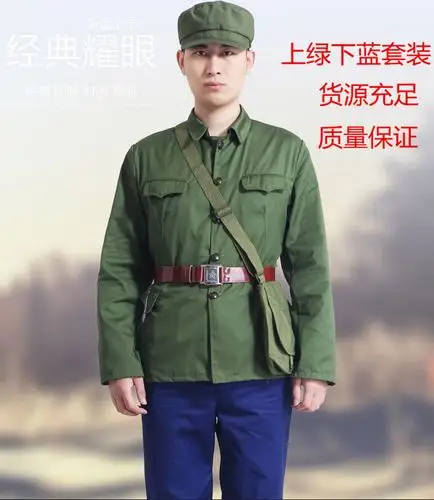 老65式涤卡的确良空军军装65式怀旧老兵聚会服上绿下蓝军装套装