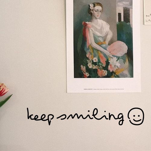 ins墙贴纸英文keep smiling改造墙面简约手写背景墙装饰贴画自粘