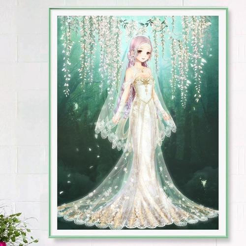 蒙娜丽莎钻石画2021满钻新款客小幅卡通婚纱女孩新手简单绣卧室画