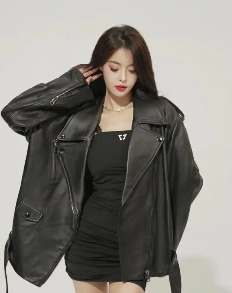 皮衣外套穿搭,御姐范十足