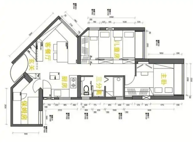 香港56平海景千万豪宅四房两厅一厨平面布局