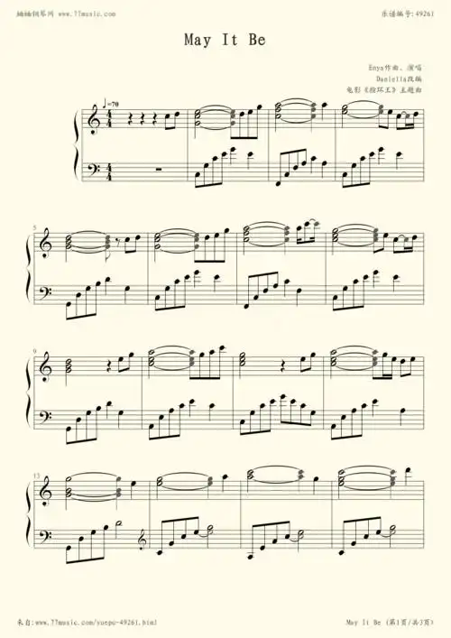 钢琴谱:may it be(电影魔戒主题曲)