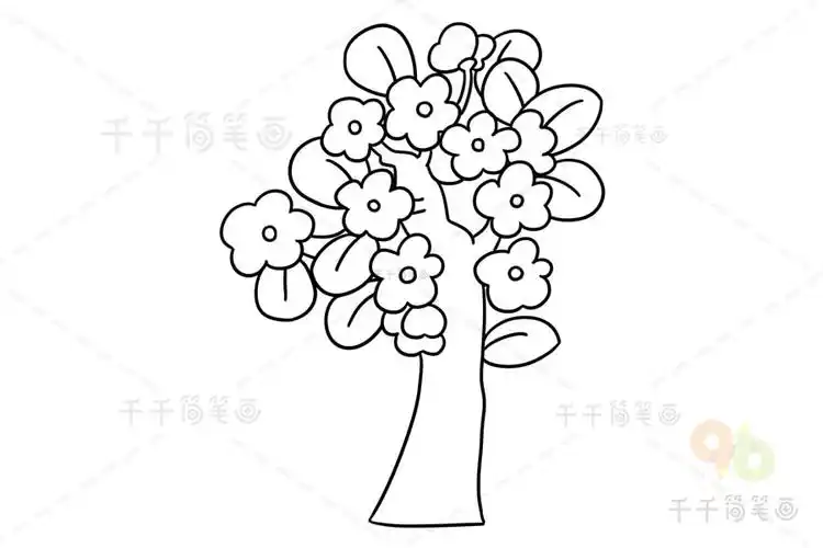 桃花树简笔画步骤图