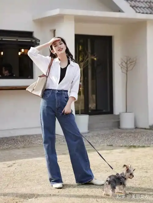 牛仔阔腿裤配什么上衣好看 - 知乎