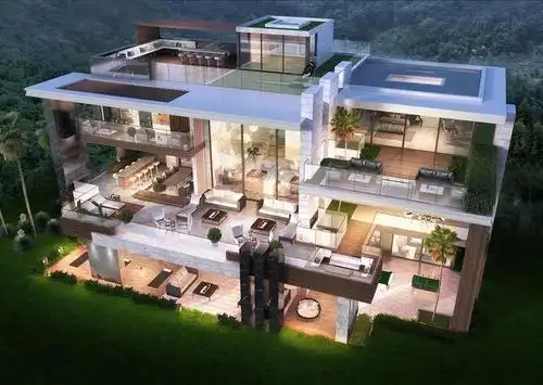 农村三层现代风格别墅,主体造价100万,落地窗,顶层大露台
