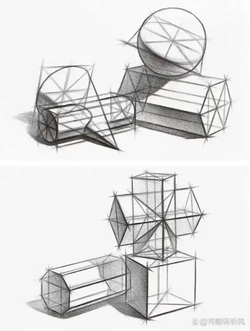 素描几何体组合结构篇 马上暑假班了,还没素描基础;快来纯画室暑假班