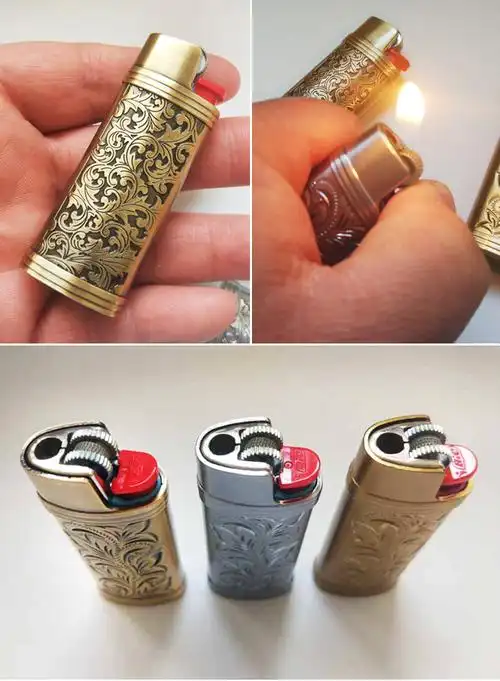 进口bic比克打火机 j5金属套壳打火机 创意火石砂轮一次性打火机