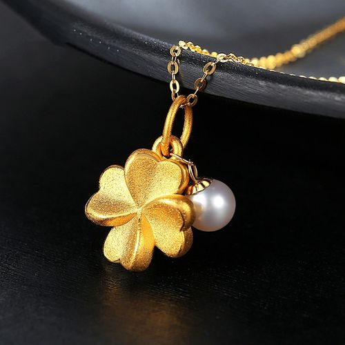 24k黄金项链纯金四叶草吊坠时尚简约气质锁骨足金颈饰