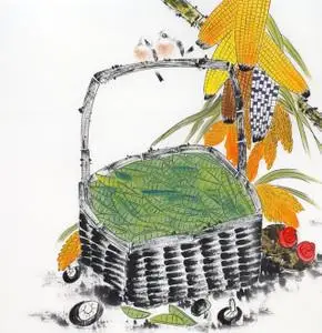 纯手绘四尺斗方客厅书房写意花鸟玉米五谷丰登名人字画中国画书画