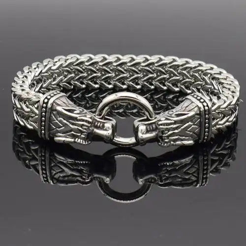 跨境电商新款男士手链北欧维京钛钢狼头手链不锈钢嘻哈霸气批发链