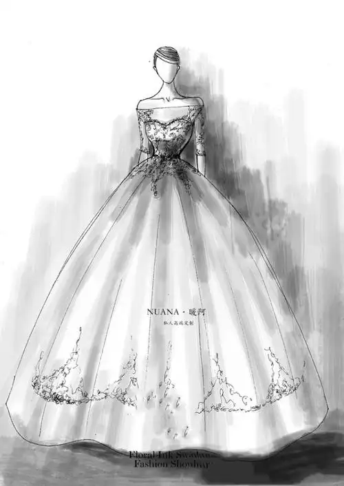 素描婚纱铅笔画步骤_怎样画婚纱步骤图