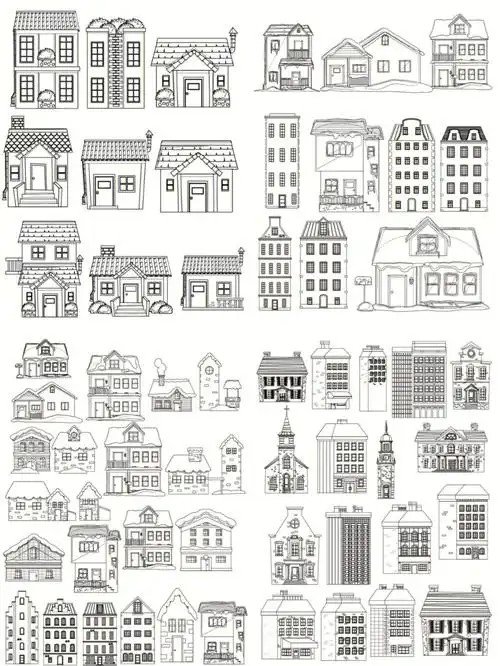 手绘卡通矢量免扣浪漫简约城市建筑