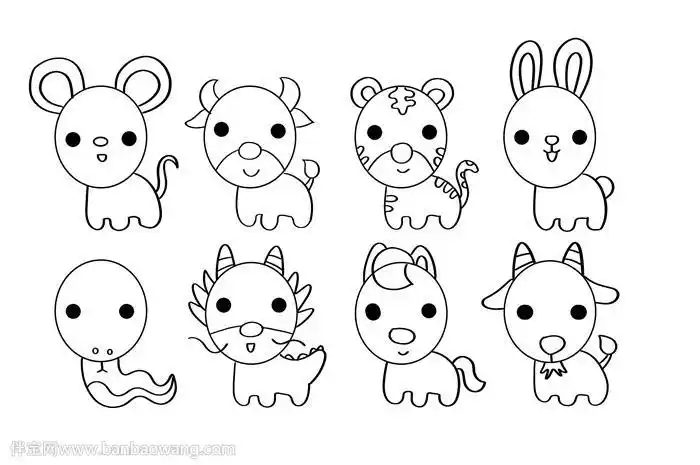 十二生肖简笔画教程十二生肖怎么画十二生肖简笔画画法可爱的小动物简