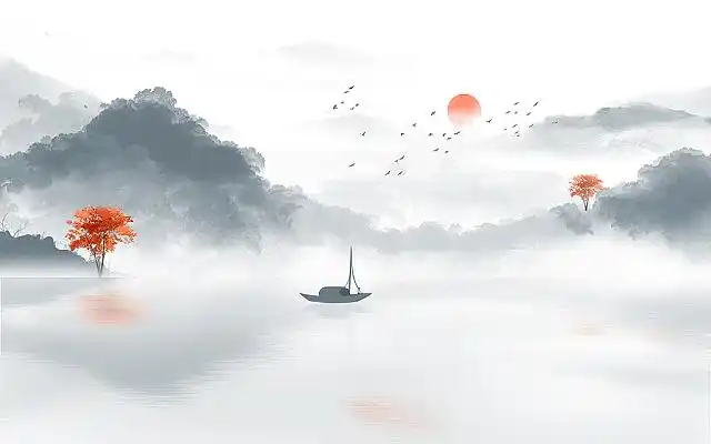 封面山水画中国风书籍封面画册封面淡蓝古风水墨山水兰花书法集作文集