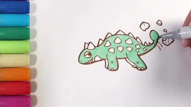 动物简笔画:甲龙 来学画侏罗纪身穿铠甲霸气的恐龙!