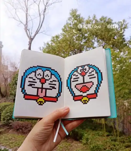 马克笔卡通像素画手绘小方格手帐本分享
