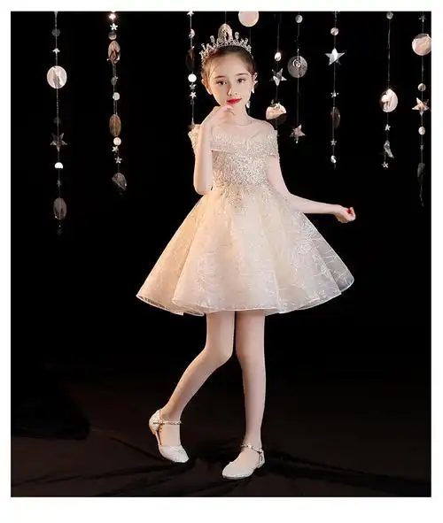 女童晚礼服公主裙小主持人演讲礼服小女孩钢琴演奏走秀网纱婚纱裙