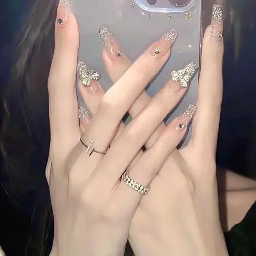 手工爆闪方钻闪钻胶美甲甲片,蝴蝶结钻小红书美甲