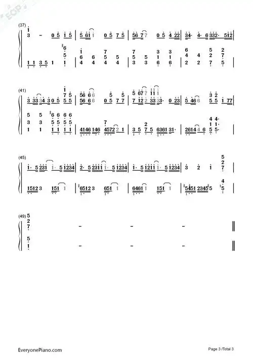 淘汰-陈奕迅双手简谱预览3-钢琴谱文件(五线谱,双手简谱,数字谱,midi