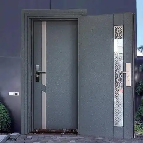 瑞百祥新款家用入户双层防盗门别墅中式双色真铜烤漆平板进户门