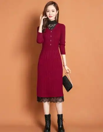 黄花地加绒连衣裙冬款冬季保暖全身加绒打底连衣裙中长款韩版宽松过膝