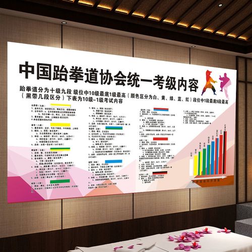 跆拳道墙贴跆拳道考级内容品级等级划分道馆文化墙画写真海报装饰