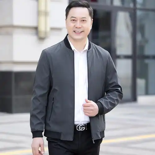 秋季新款男士休闲立领夹克中老年人爸爸秋装宽松上衣中年男士外套