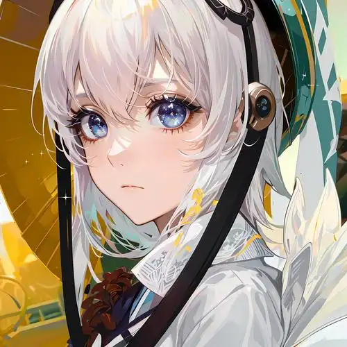 白发蓝眸短发美少女,目光如电,万世俯瞰.插画图片壁纸