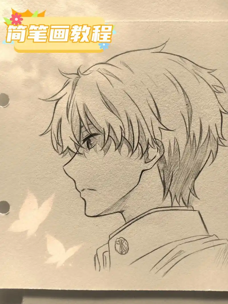 简笔画教程  "动漫男头千千万万,折木奉太郎占一半"