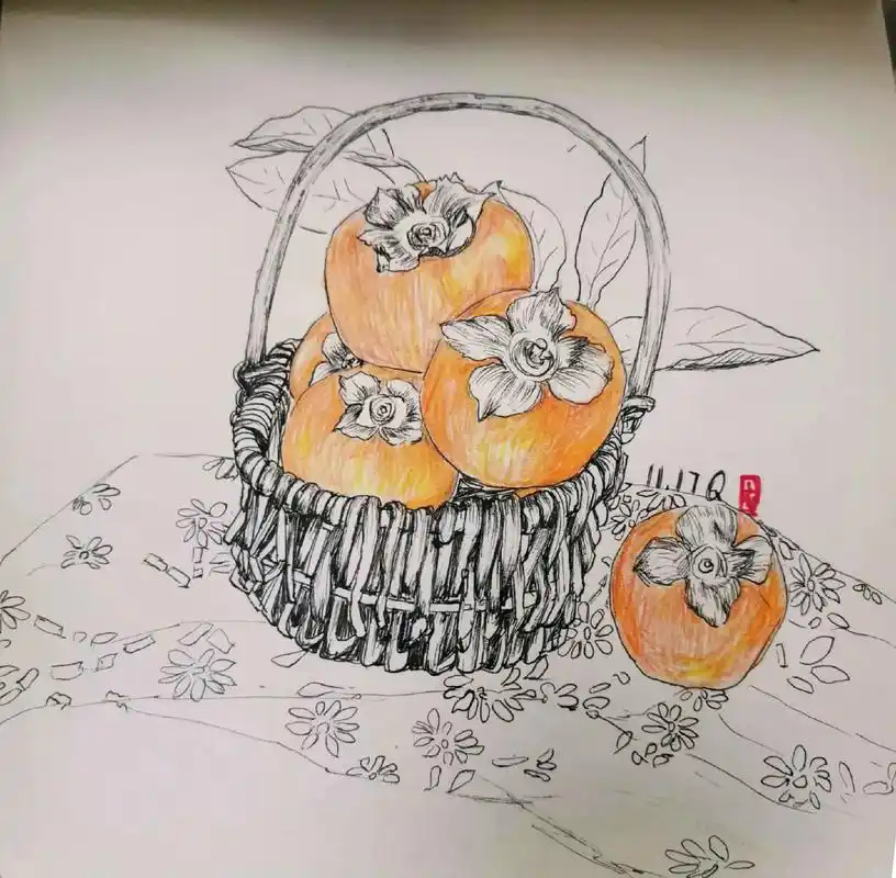 画画 #手绘 写生了一组柿子柿柿如意呀!画满100天 - 抖音