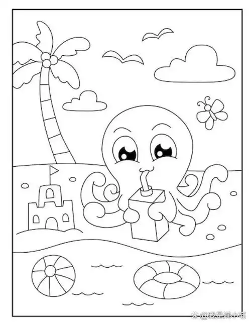 可爱的章鱼涂色画来了