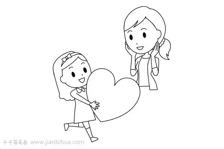 温暖的母女时光简笔画图片