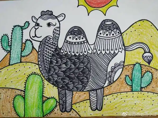 精品创意儿童画老师课件:沙漠骆驼主题,五一假期探索沙漠之旅!