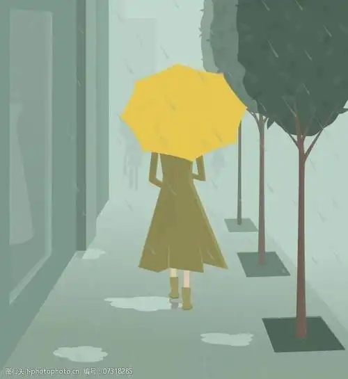 卡通雨天美女背影图片