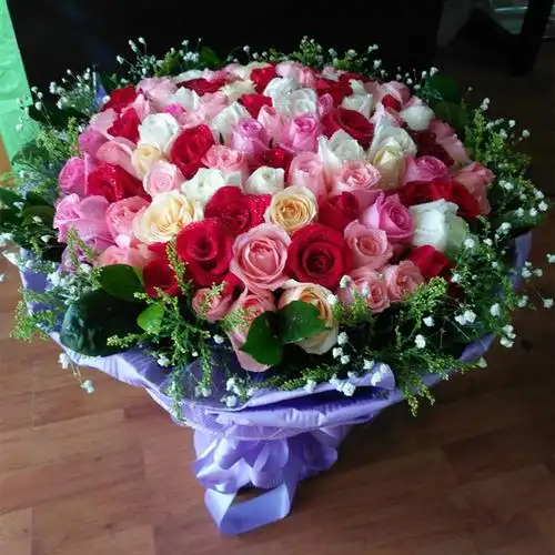 生日鲜花速递天津同城99朵混搭玫瑰玫瑰花花束老婆鲜花速递同城