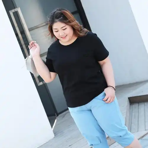 新款遮肚子大码女装t恤胖mm宽松短袖肥婆上衣服200斤白色打底衫夏