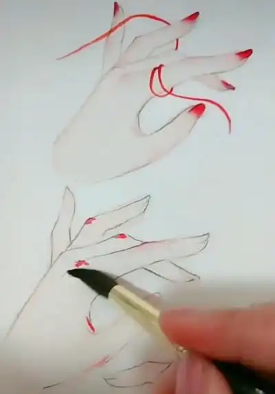 原创美术生用梯形加三角形画"古风手",看后:葵花宝典?东方不败.