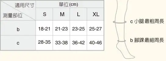 小腿围尺寸对照表