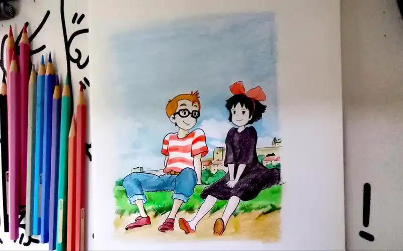 活动作品之前画的魔女宅急便琪琪彩铅手绘临摹