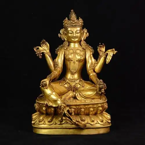 铜鎏金六臂观音