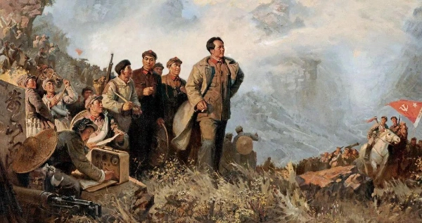 油画《长征》红军长征过雪山