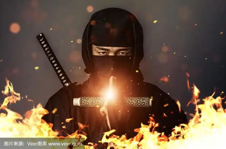 火中的日本忍者.武士.