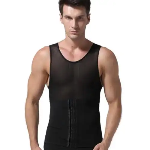 强力网纱男士塑身衣收腹背心束胸束腰薄款紧身塑身衣大码 黑色 s