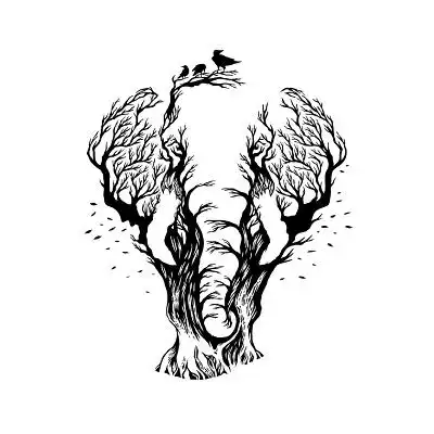 动物树枝大象黑白png素材