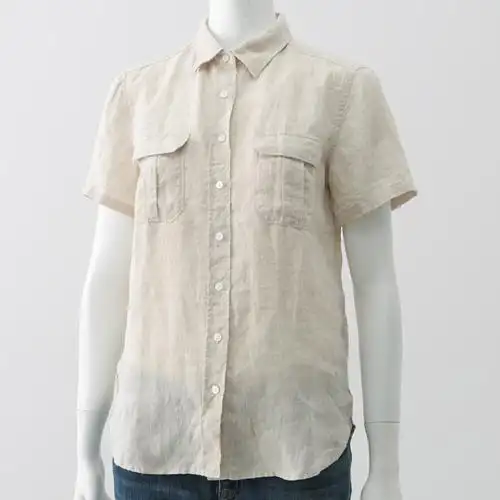 无印良品muji 女式 法国亚麻短袖衬衫