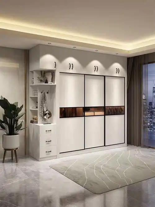 全友白色衣柜家用卧室现代简约经济型包安装推拉门柜子实木滑移门