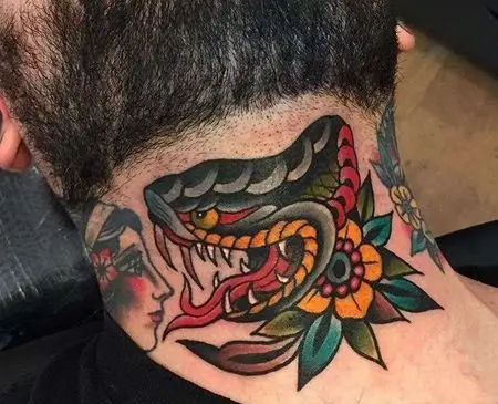 old school脖子蛇纹身图案