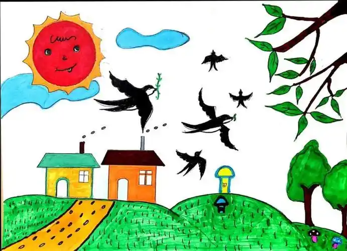 春天简笔画彩色美丽的春天简笔画彩色