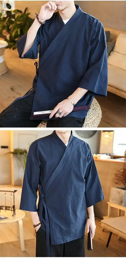 中国风茶道服男中式春夏斜襟汉服男古装汉素茶服套装古风居士服禅服